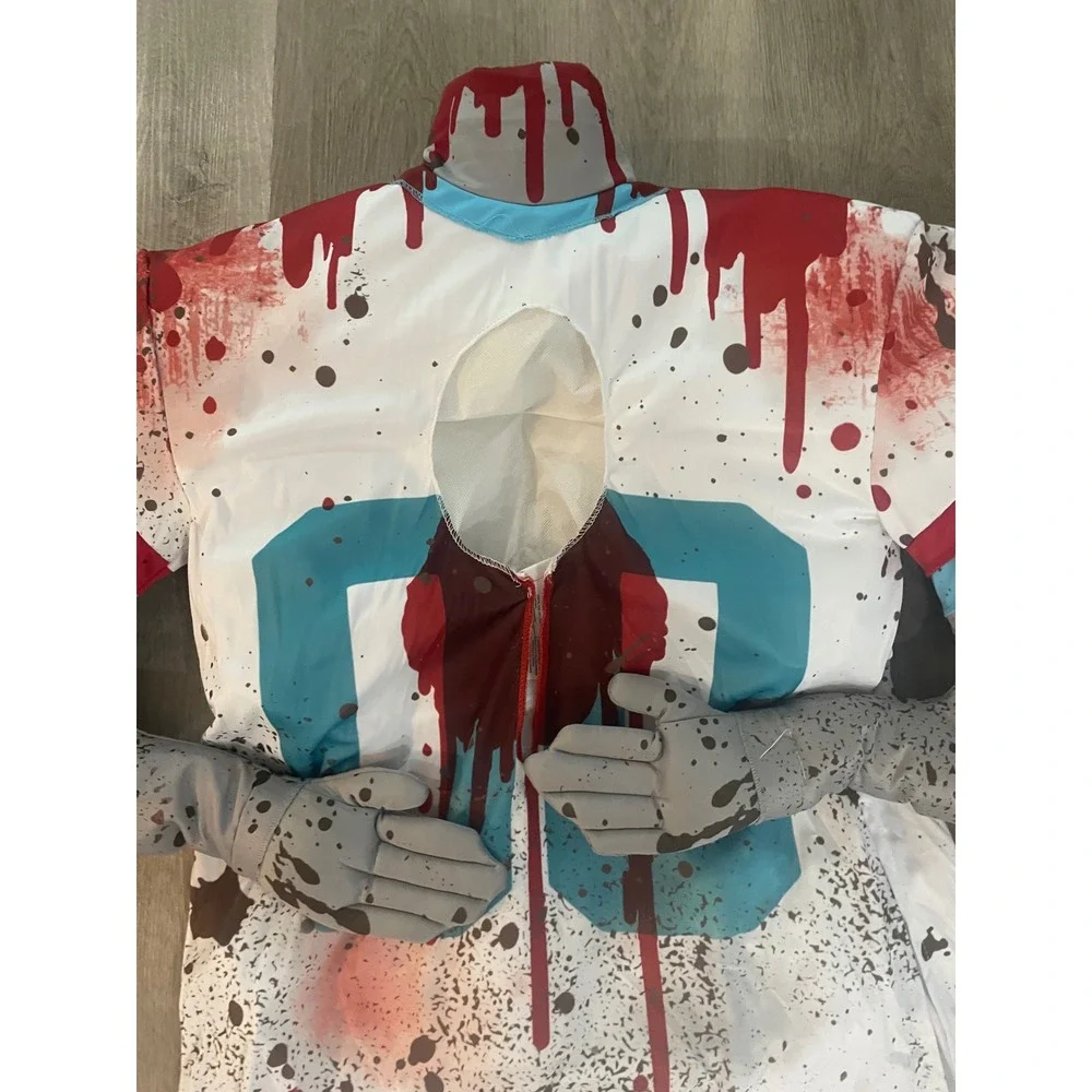 Kids Zombie Football Player Costume Large 12-14 White Red Halloween Scary Sport
